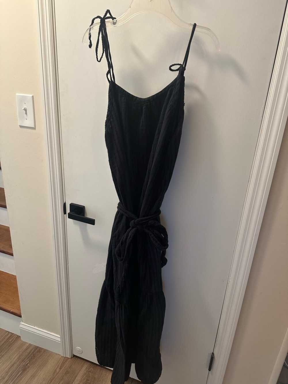 Navy Tie-Shoulder Maxi Dress with Waist Tie